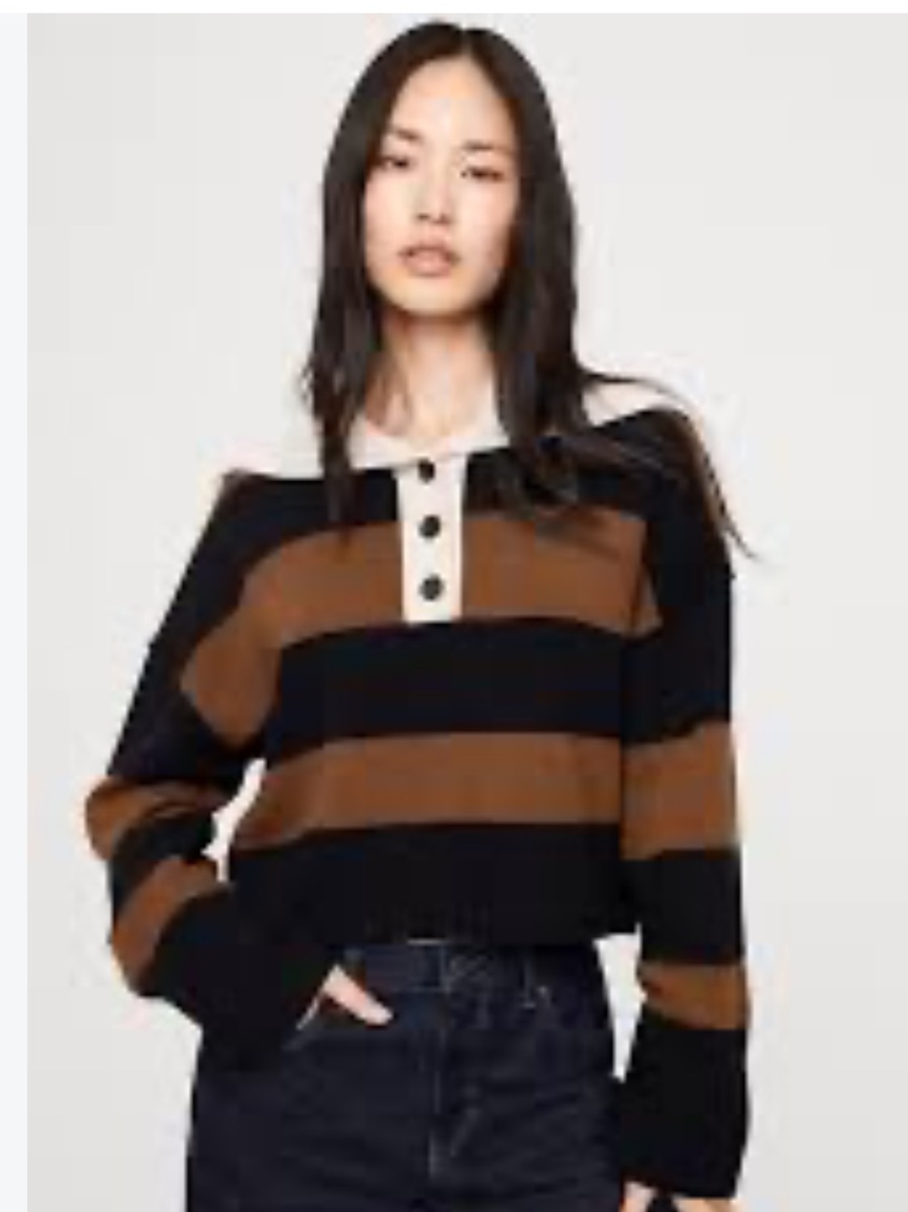 Banana Republic Striped Brown and Black Cashmere Button-Front Sweater  Sz Medium
